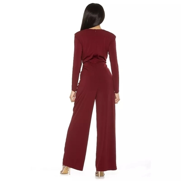 Alexia Admor NWT Long Sleeve Draped Wide-Leg Jumpsuit L Burgundy Stretch - Picture 5 of 10